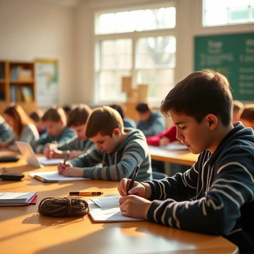 Et klasserom med studenter som jobber med skriveoppgaver, som illustrerer undervisningen i feature-skriving.